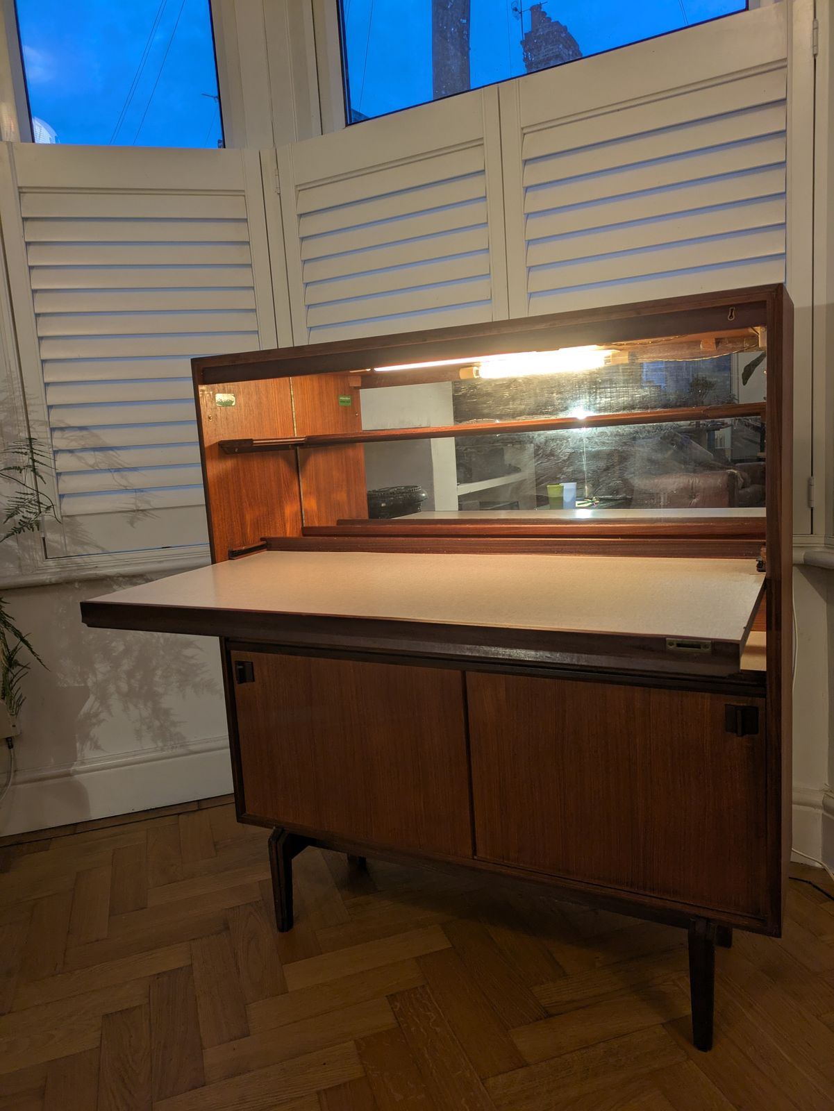 Mid Century Desk Bureau With Interior Light By Beaver And Tapley photo for sale