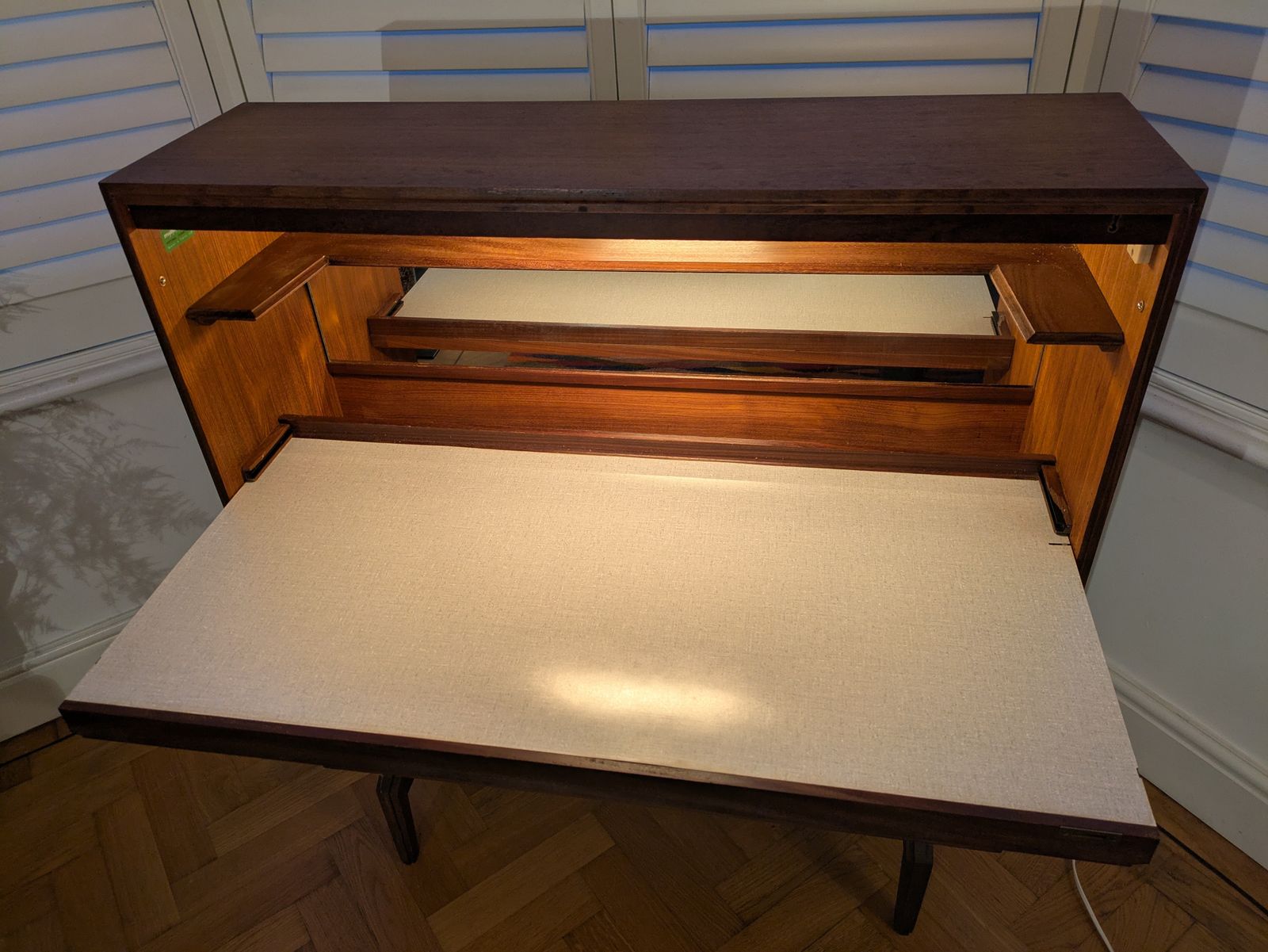 Mid Century Desk Bureau With Interior Light By Beaver And Tapley photo vinterior