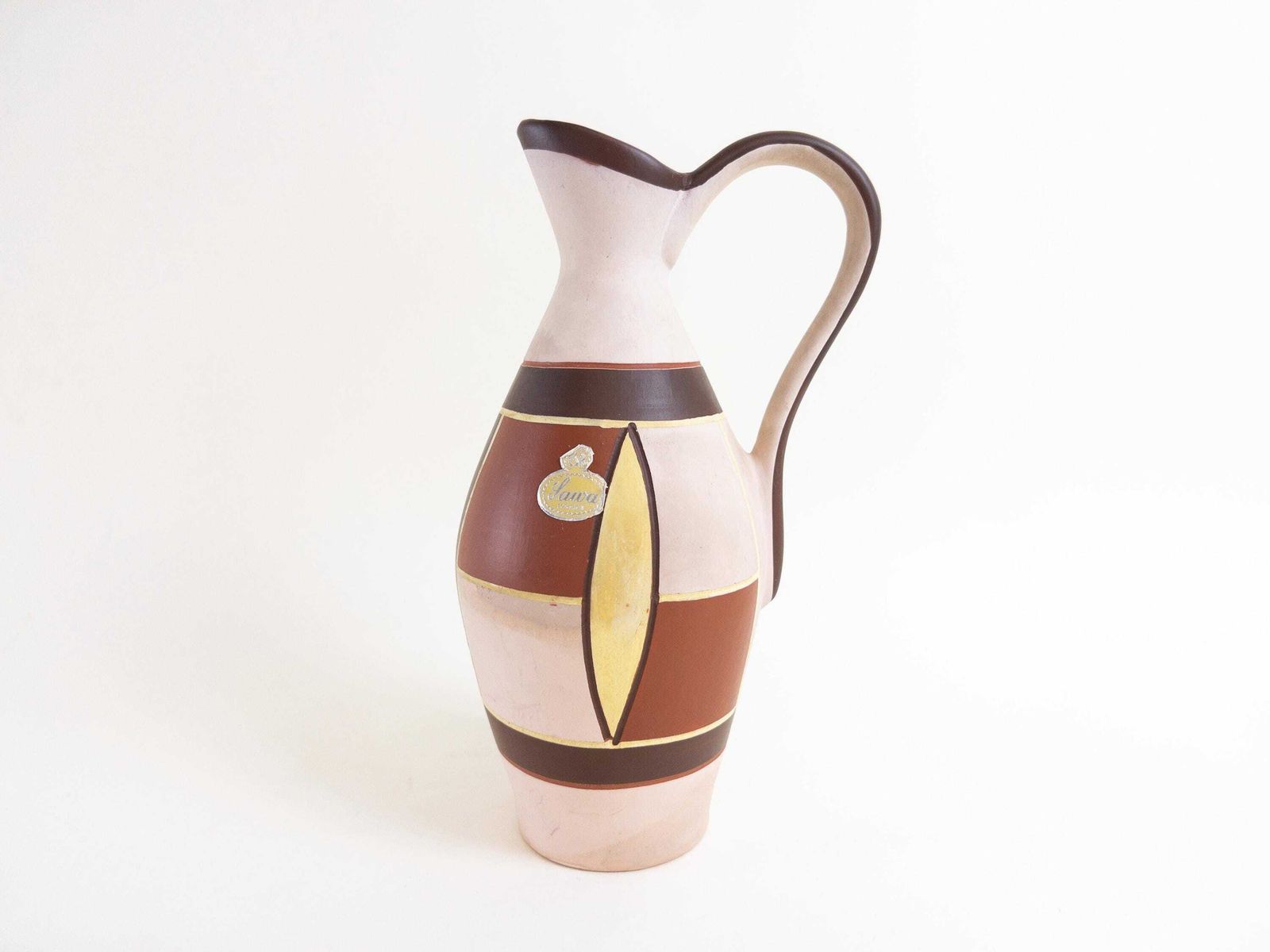 Sawa Keramik Vase With Handle   1950s Mid Century West German Pottery   Sgraffito Terracotta Pottery