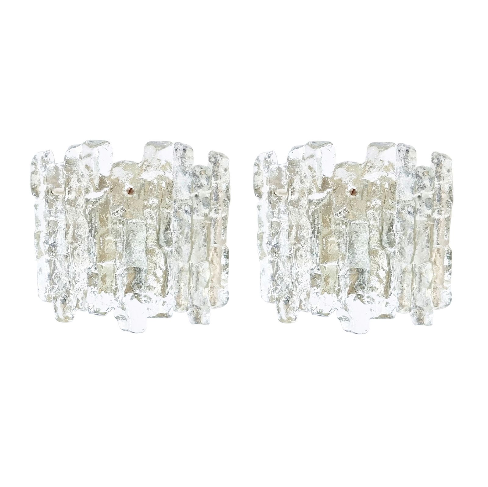 Pair Of Mid Century Ice Glass Wall Lamps By J.T. Kalmar For Kalmar Franken, Austria, 1960s