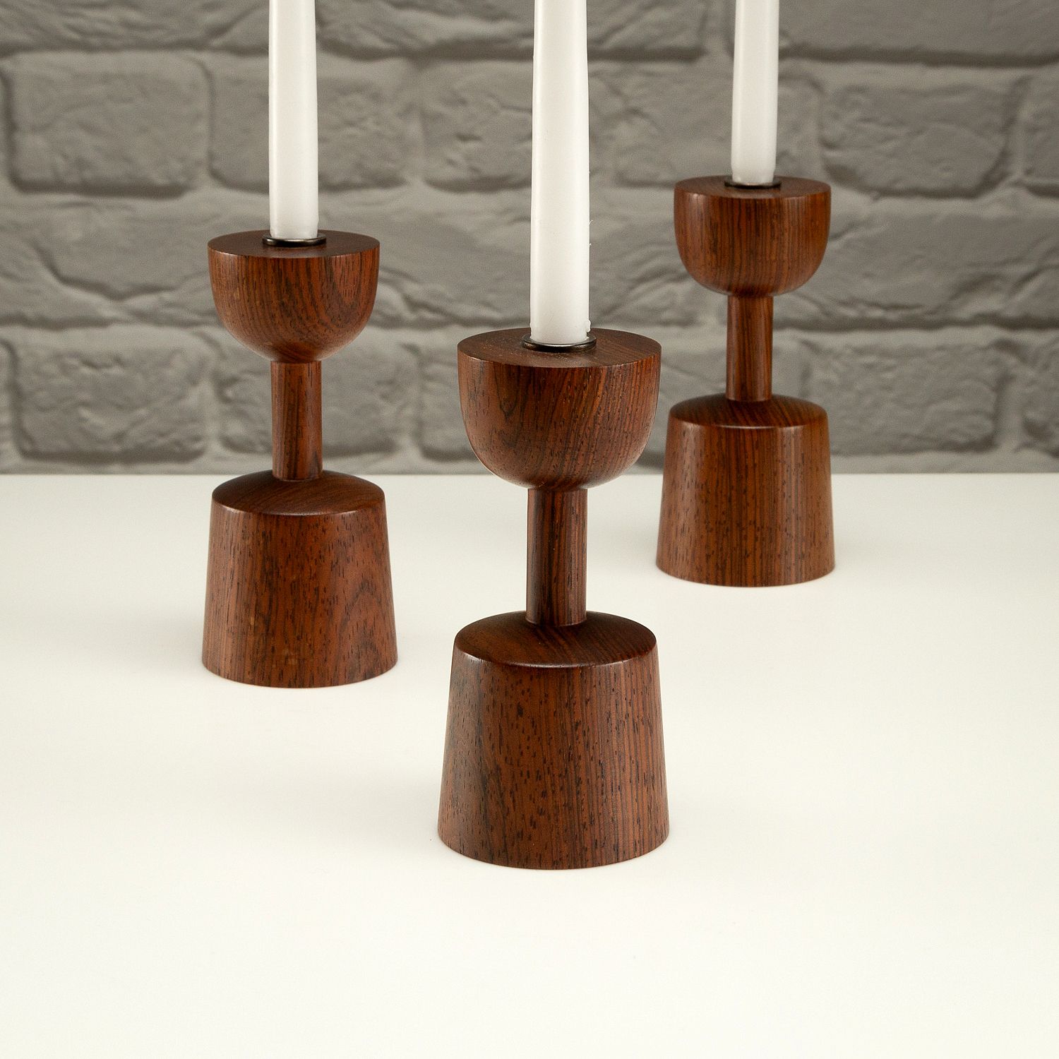 photo for sale Set Of 3 Rosewood Candlesticks By Laurids Lønborg, Denmark, 1960s