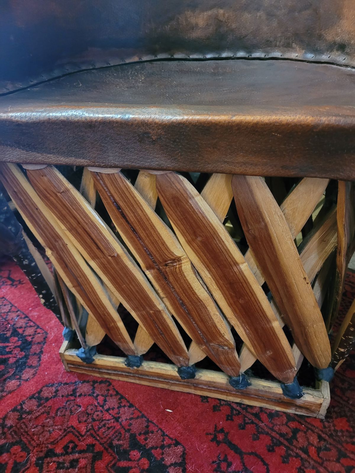 Mexican Equipale Folk Art Mid Century Chair  1970s   Leather And Cedar Wood photo vinterior