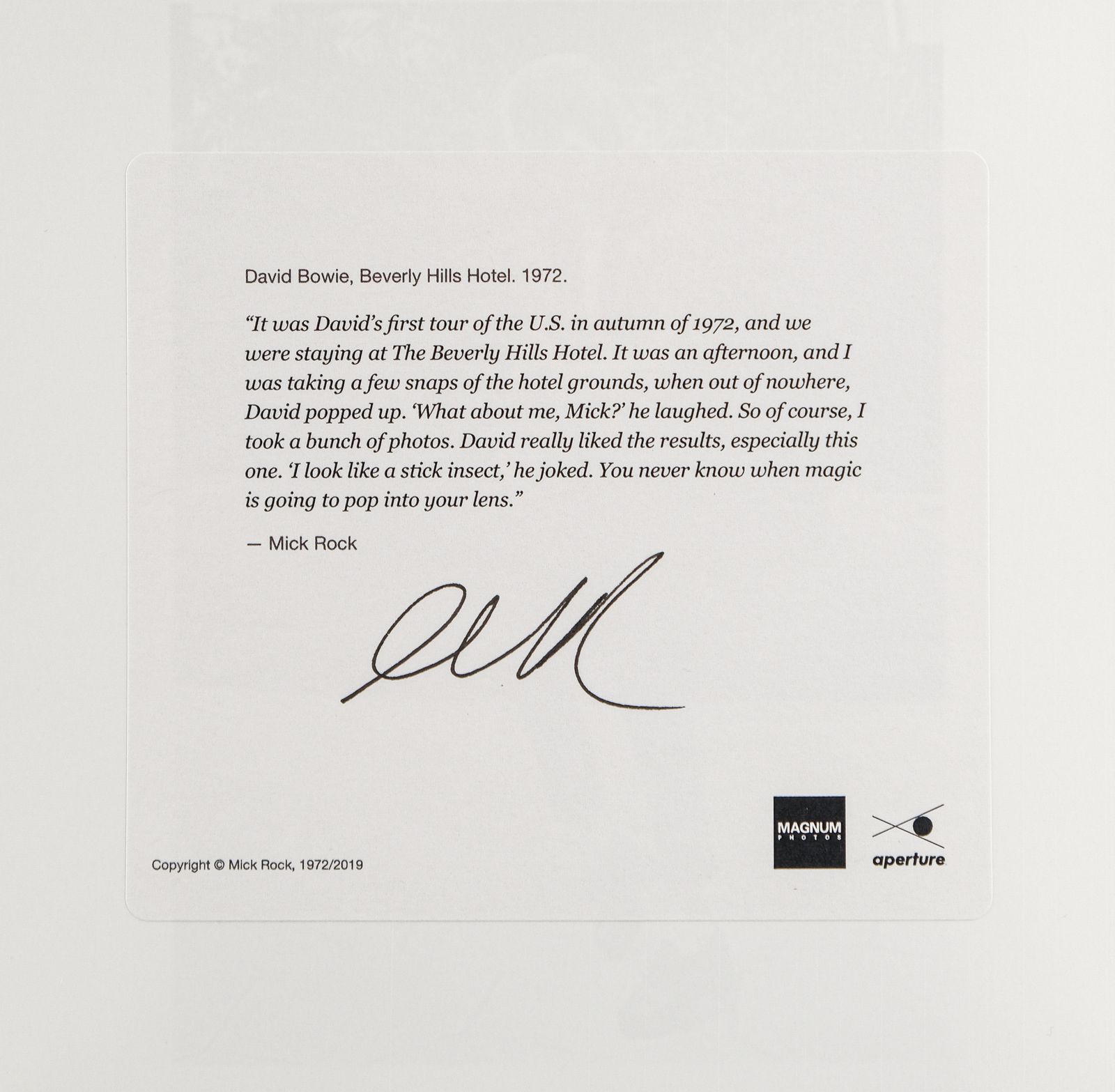 Signed Mick Rock “David Bowie, Beverly Hills Hotel. 1972" Magnum Print, 2019 photo 1100.0