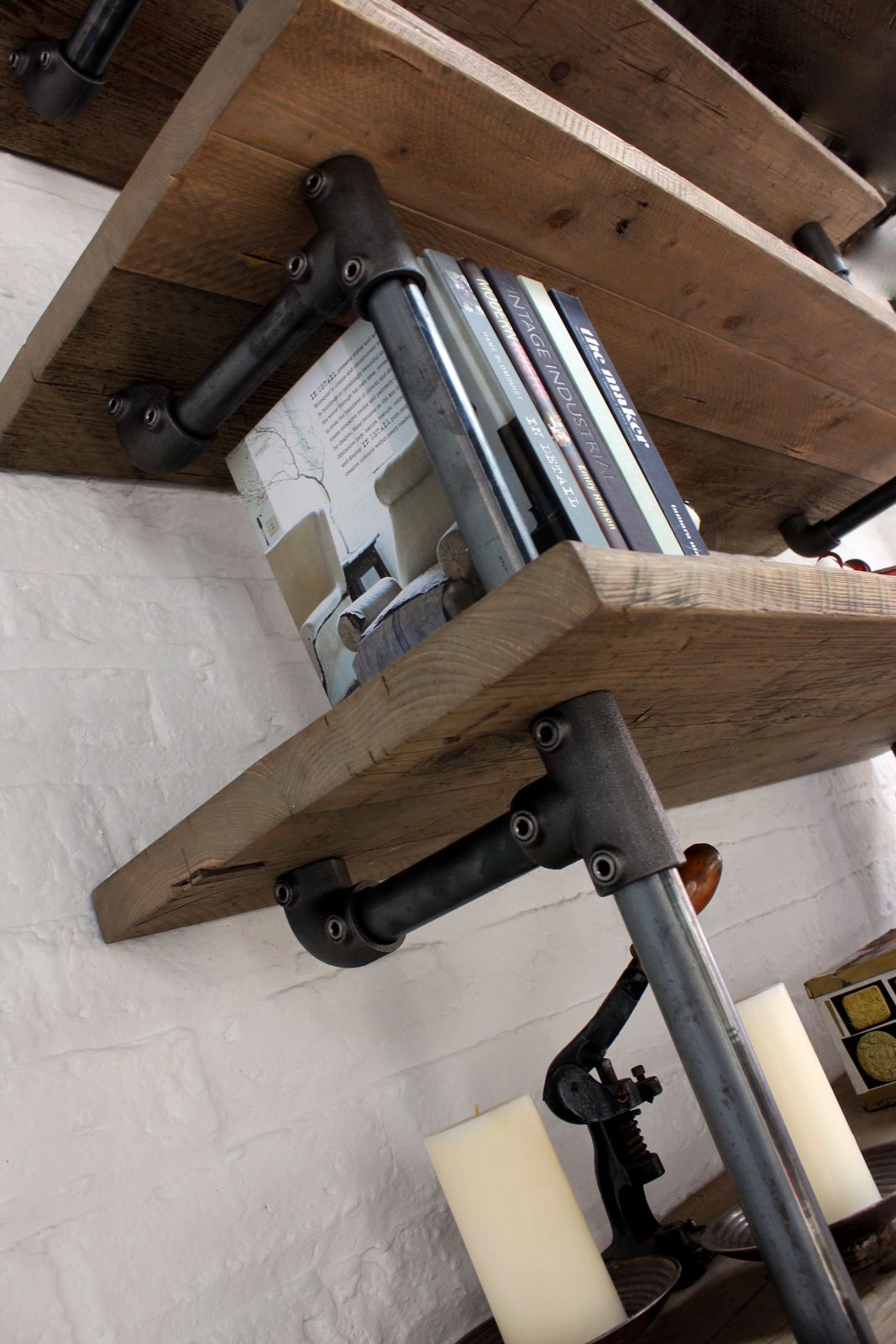 Annabel Bespoke Reclaimed Scaffolding Boards And Dark Steel Pipe Shelving/Bookcase photo vinterior