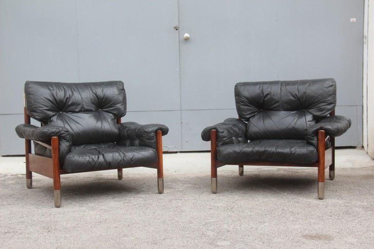 Sormani Carlo De Carli Pair Of Armchairs Black Leather Italian Design, 1960s