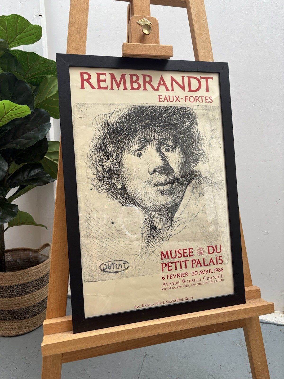 Framed Vintage 80s French Museum Poster Print Rembrandt Exhibition In Paris