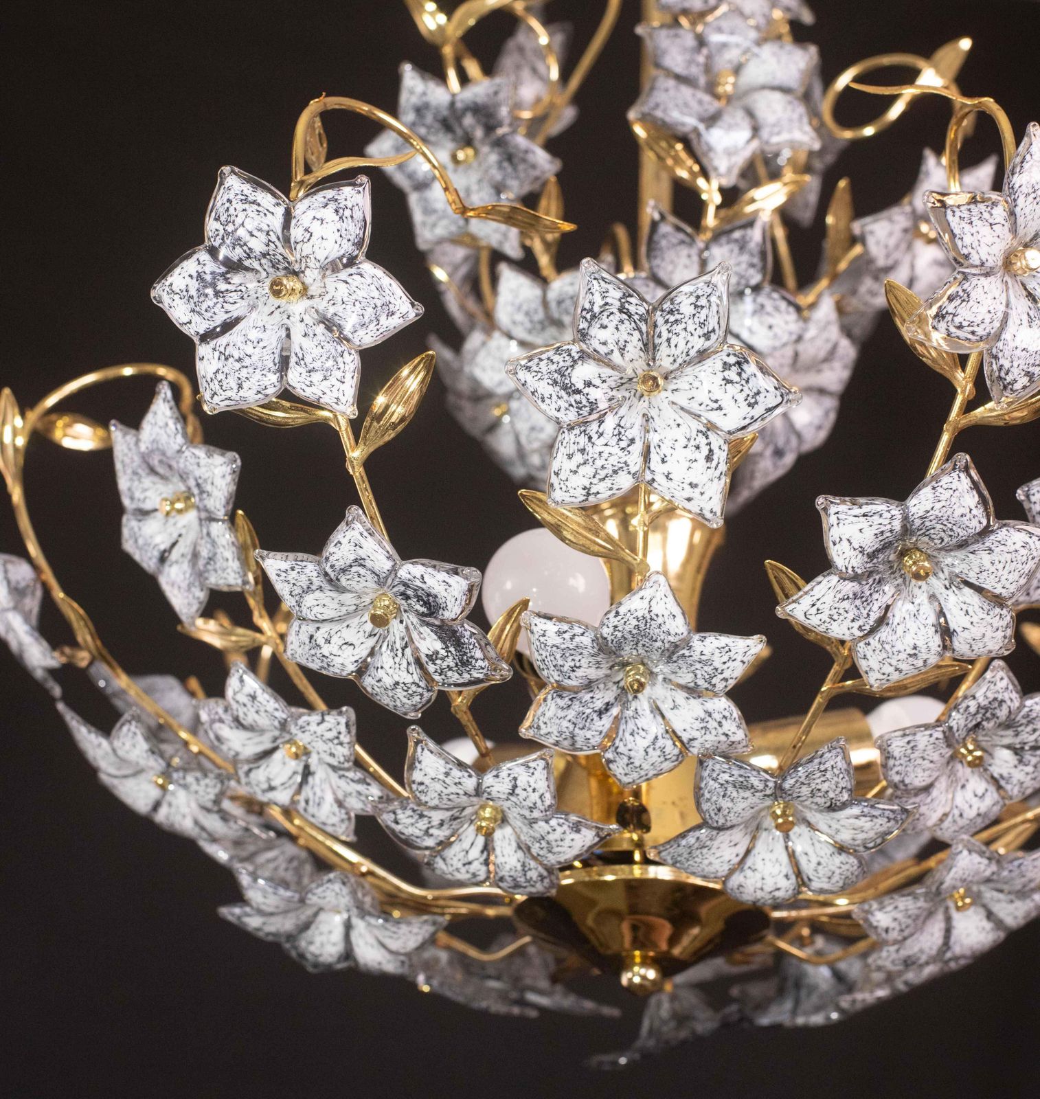Lighting Fantastic Rare Murano Chandelier Full Of Black Flowers, 1970s photo