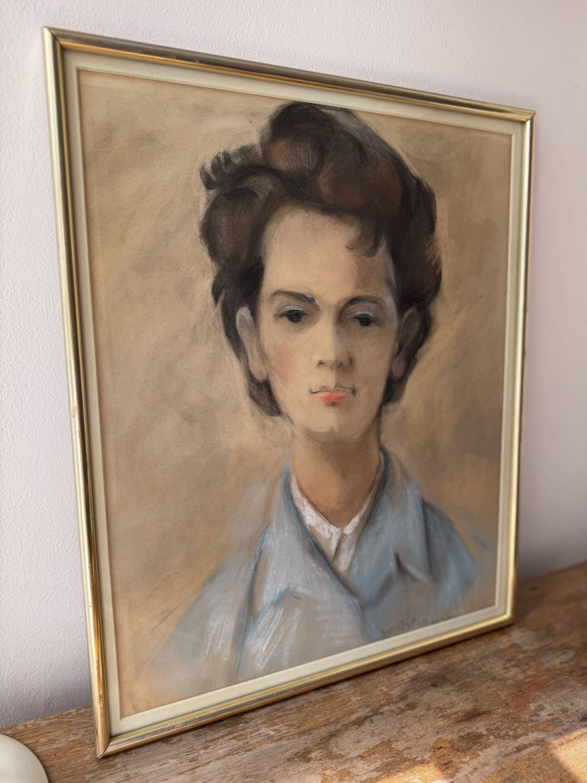 Vintage Pastel Portrait Of Young Woman – Signed By W. Ostrowski, Framed Original Art