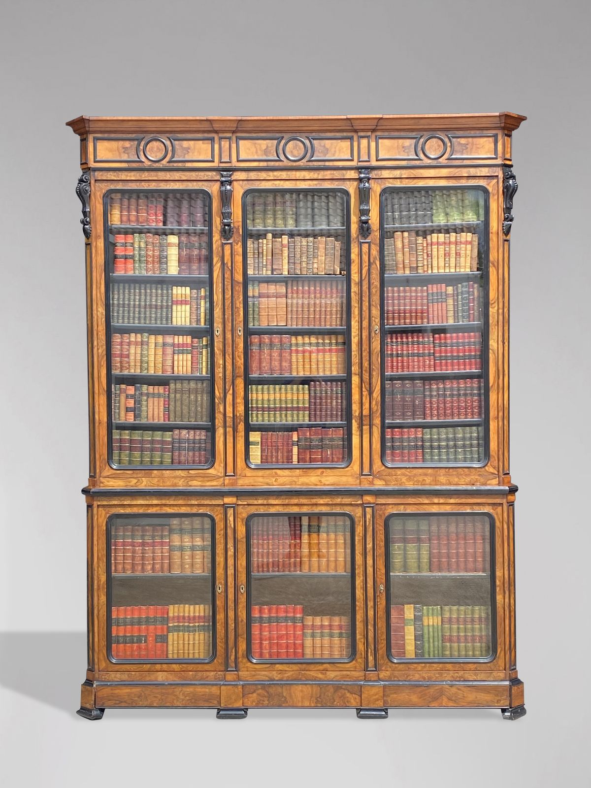 Stunning 19th Century French Walnut & Ebony Library Bookcase photo for sale