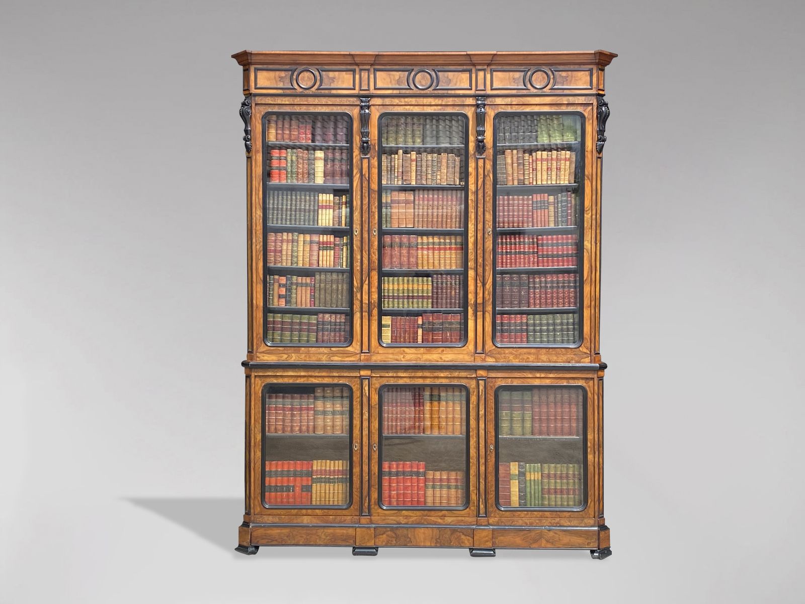 Stunning 19th Century French Walnut & Ebony Library Bookcase