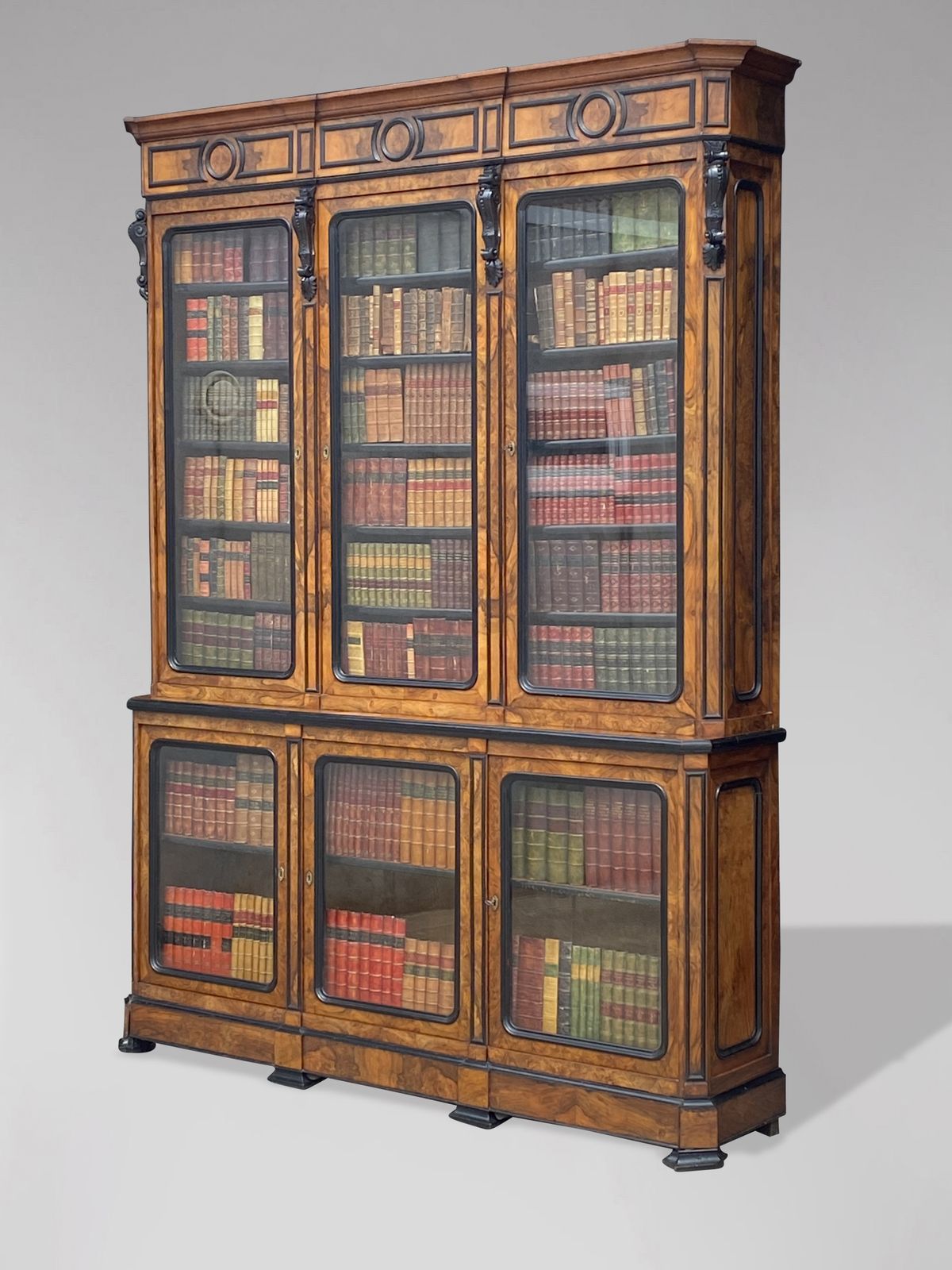 Stunning 19th Century French Walnut & Ebony Library Bookcase photo vintage