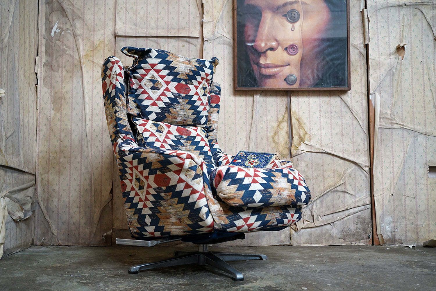 A Late 20thc Maimana Kilim Upholstered Swivel Lounge Armchair C.1980 photo for sale
