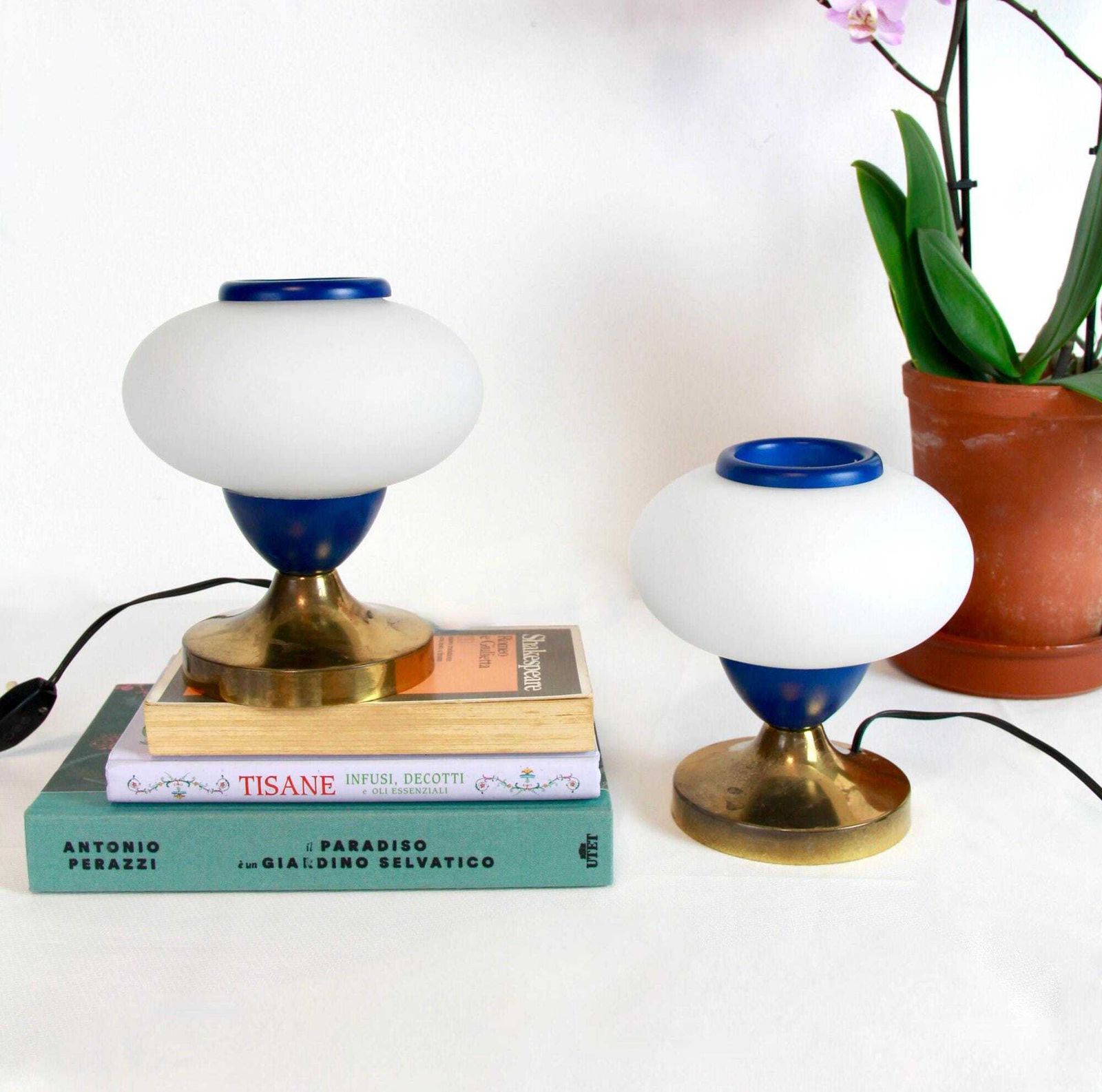 Grazia E Gioia, Mid Century Vintage Bedside Table Lamps, Set Of 2, Italy, 1960s