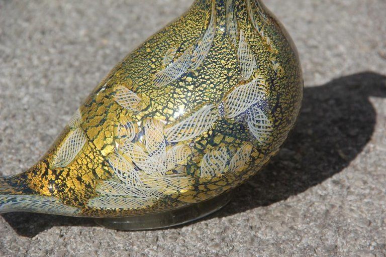 Pigeon Murano Art Glass Green Gold White Blue Zanfirico Avem Design 1960s photo furniture