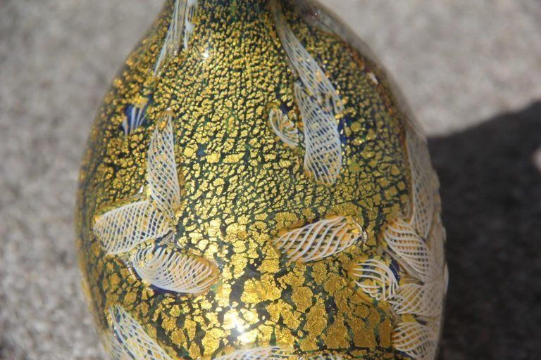 photo furniture Pigeon Murano Art Glass Green Gold White Blue Zanfirico Avem Design 1960s