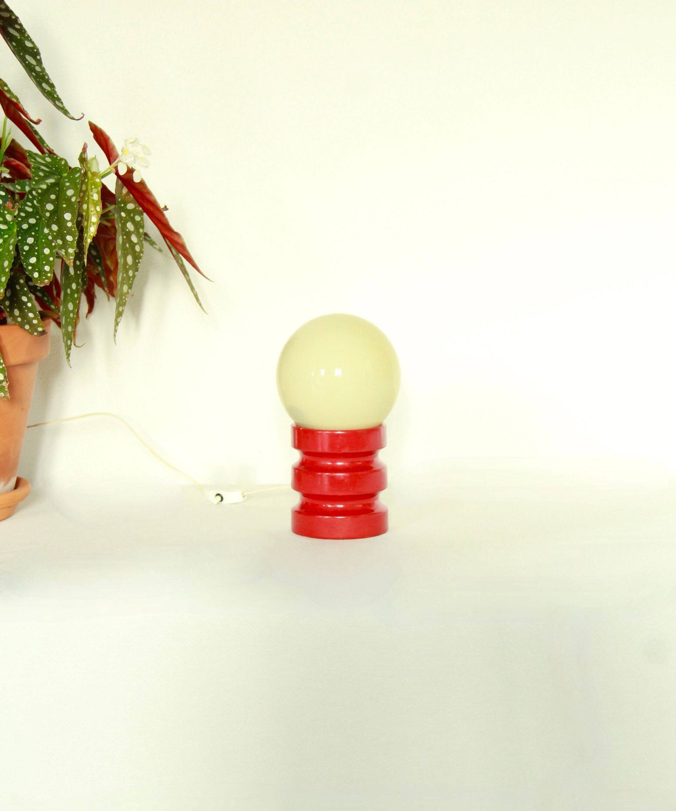 Carminio, Vintage Space Age Wooden And Glass Table Lamp, Italy, 1970s photo furniture