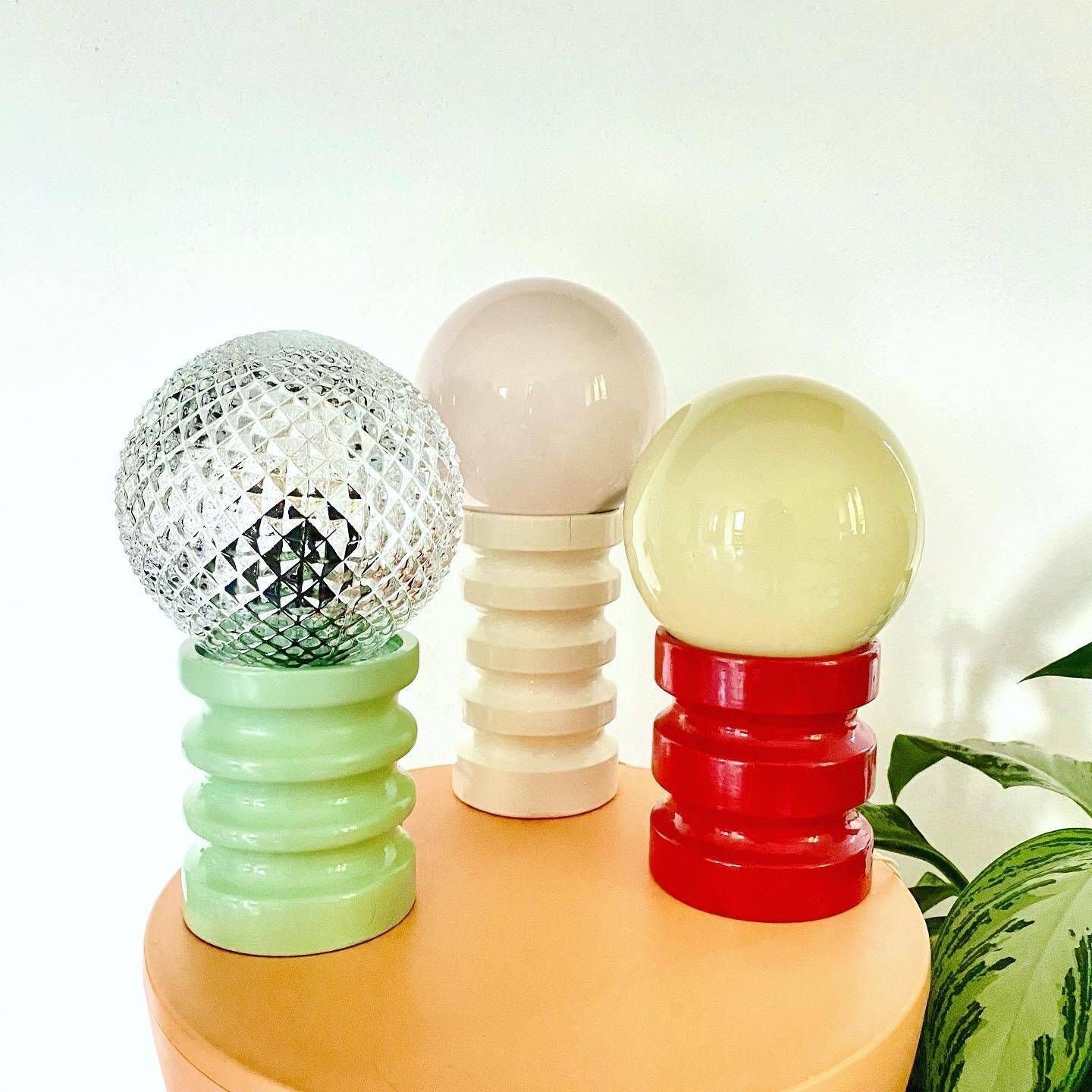 Carminio, Vintage Space Age Wooden And Glass Table Lamp, Italy, 1970s photo buy