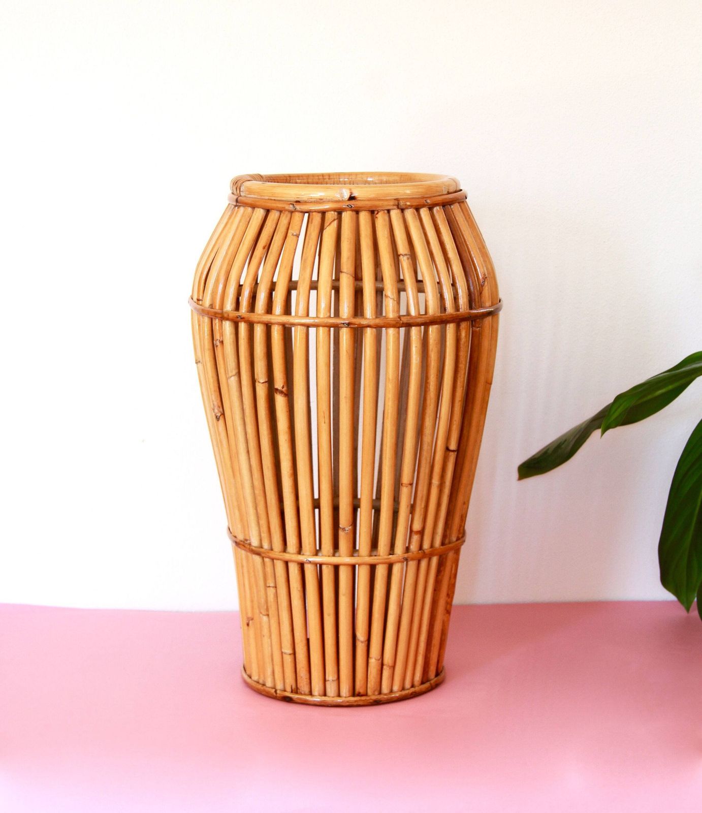 Cestello, Mid Century Vintage Bamboo Umbrella Stand / Basket, Italy, 1970s photo for sale