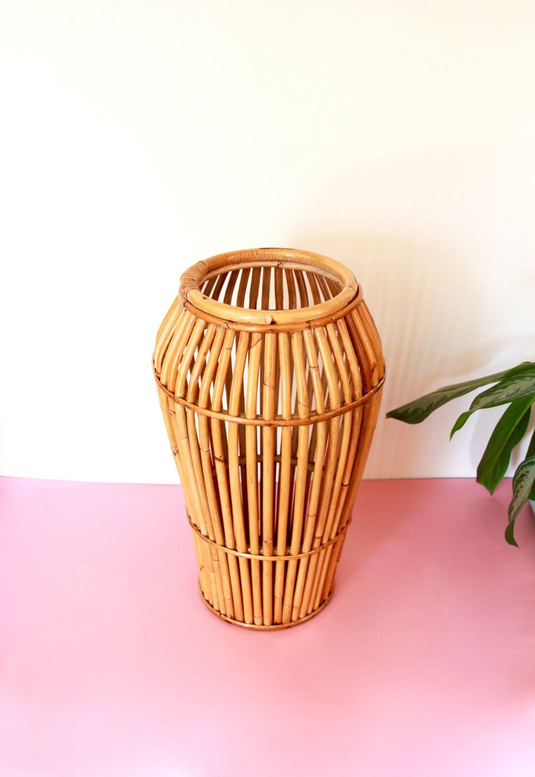 Cestello, Mid Century Vintage Bamboo Umbrella Stand / Basket, Italy, 1970s photo Home Decor