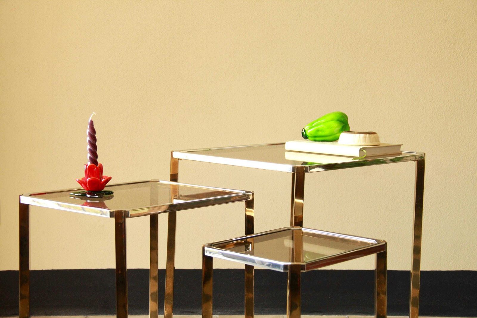photo furniture Trittico, Regency Nesting Tables, Set Of 3, Italy, 1970s