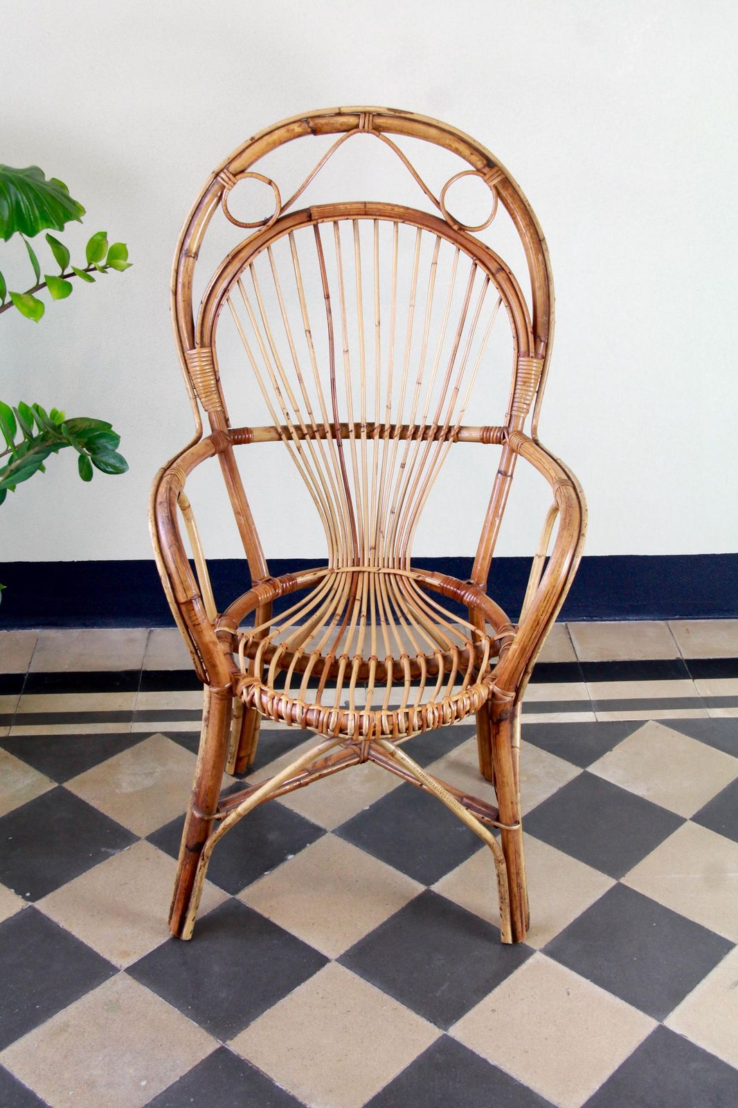 Comoda, Vintage Wicker And Bamboo Armchair, Italy, 1970s photo for sale