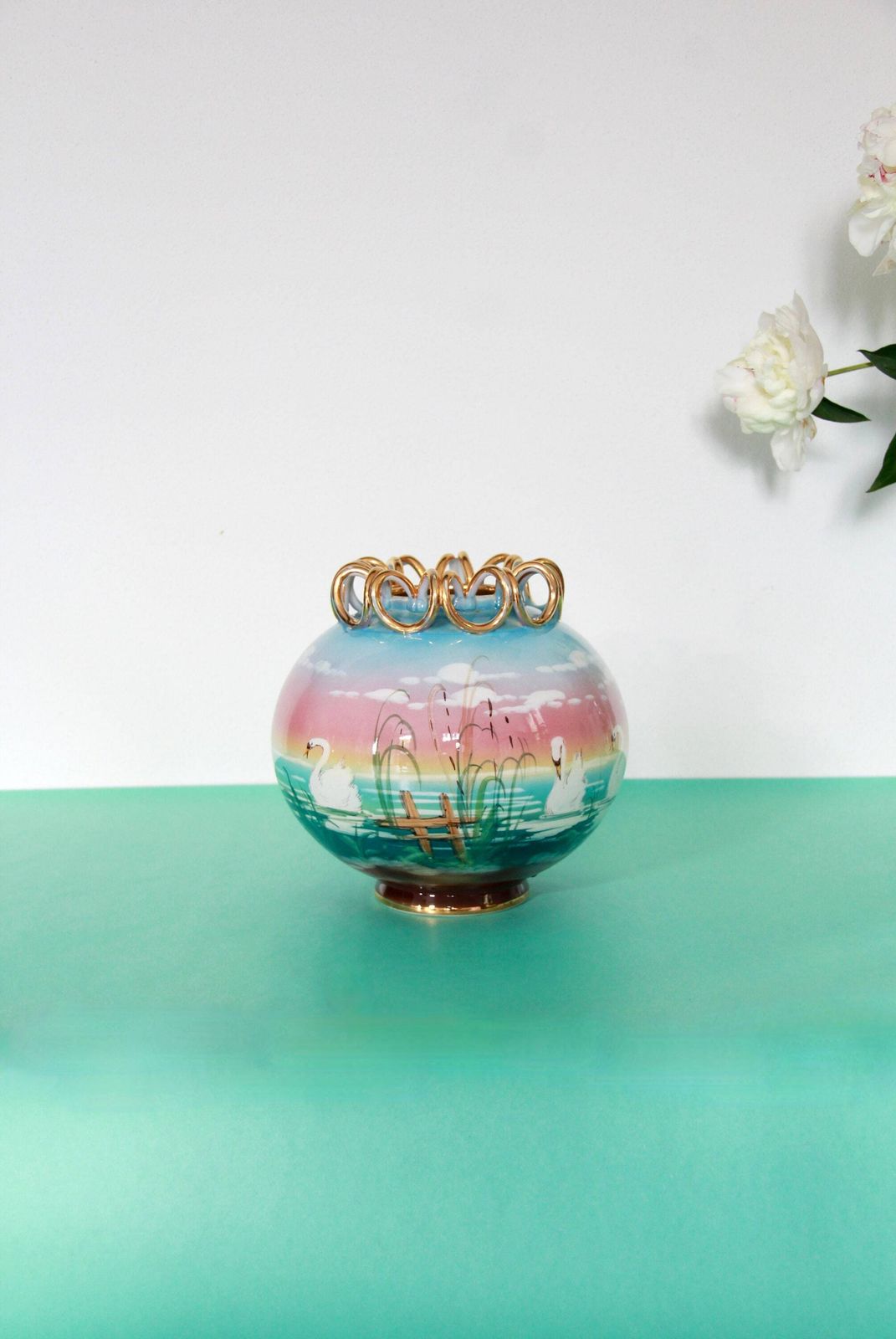Cigno, Antique Art Deco Ceramic Vase, Italy, 1940s photo Home Decor