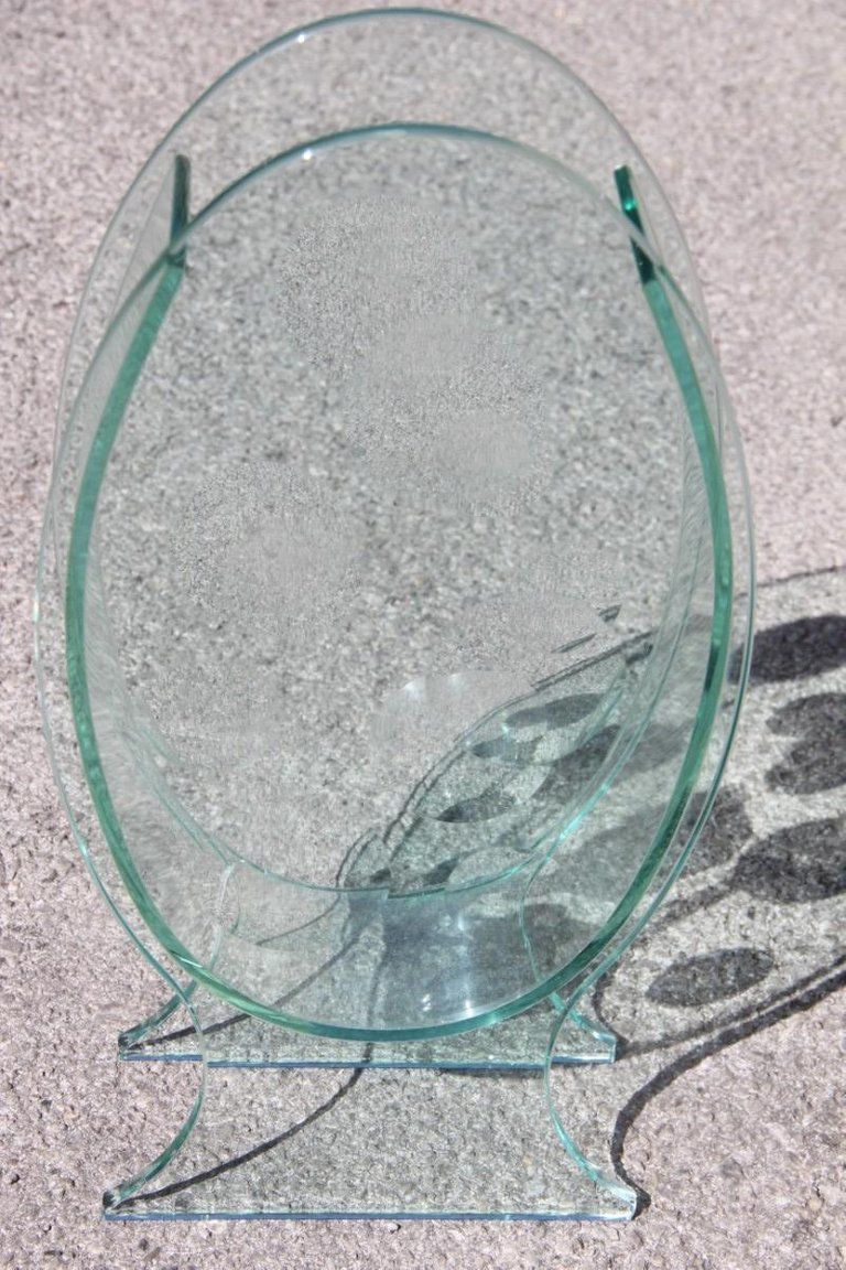Sculptural Oval Crystal Vase Round Incisions Italian Design 1980s Signed Qa photo for sale