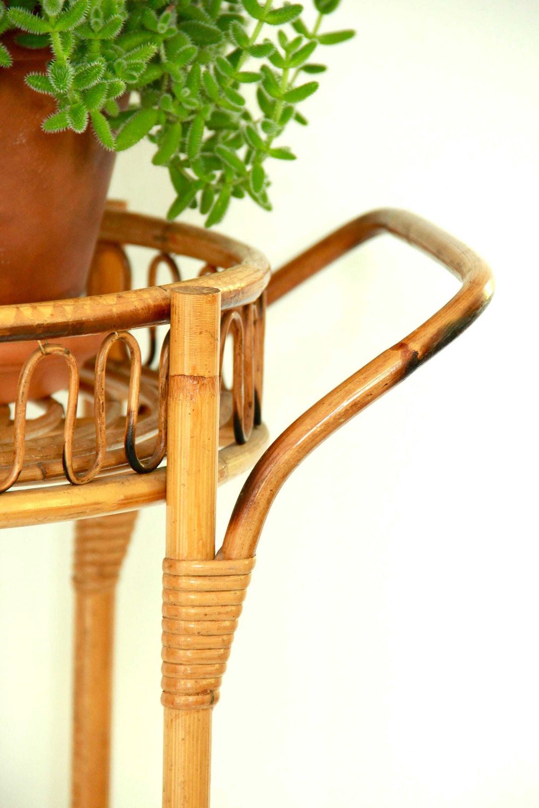 photo furniture Carrello, Vintage Bamboo And Wicker Bar Cart / Trolley , Italy, 1970s
