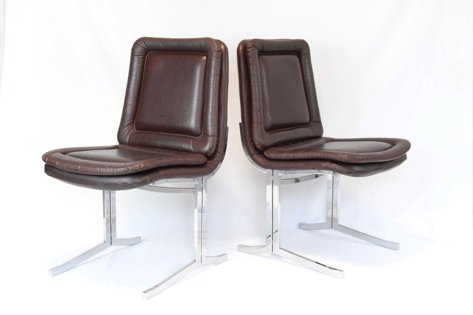 Arturo E Lino, Vintage Space Age Leather And Chrome Chairs, Set Of 2, Italy, 1970s photo furniture
