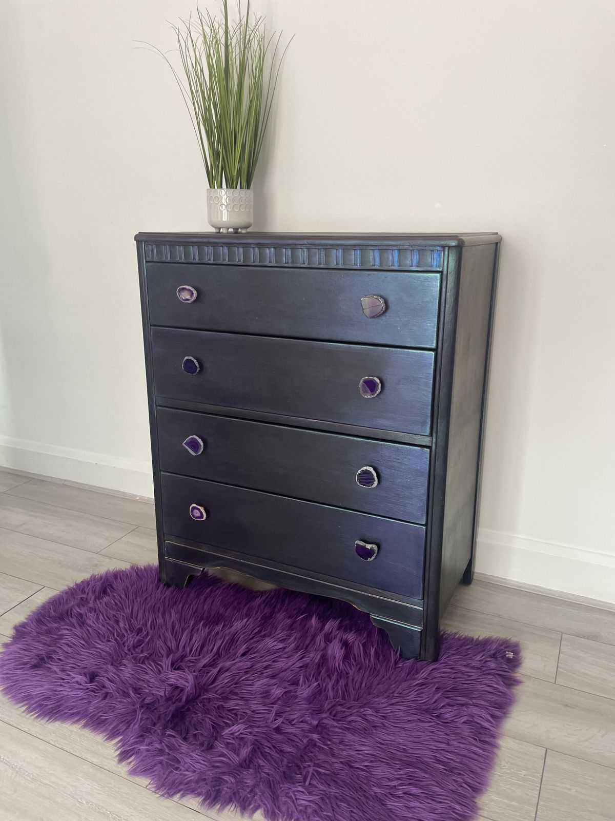 Vintage Harris Lebus, Chest Of Drawers ,Black And Metallics Finish