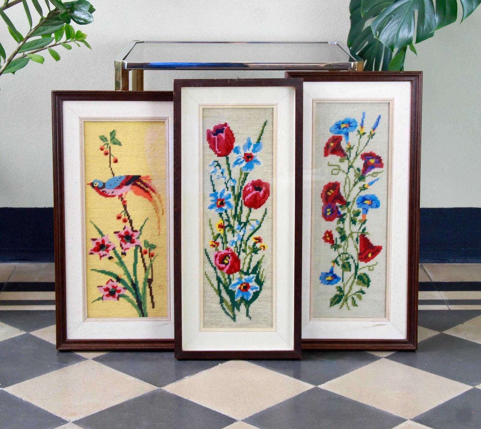Quadretto, Vintage Half Cross Stitch Painting / Wall Decor, Italy, 1970s