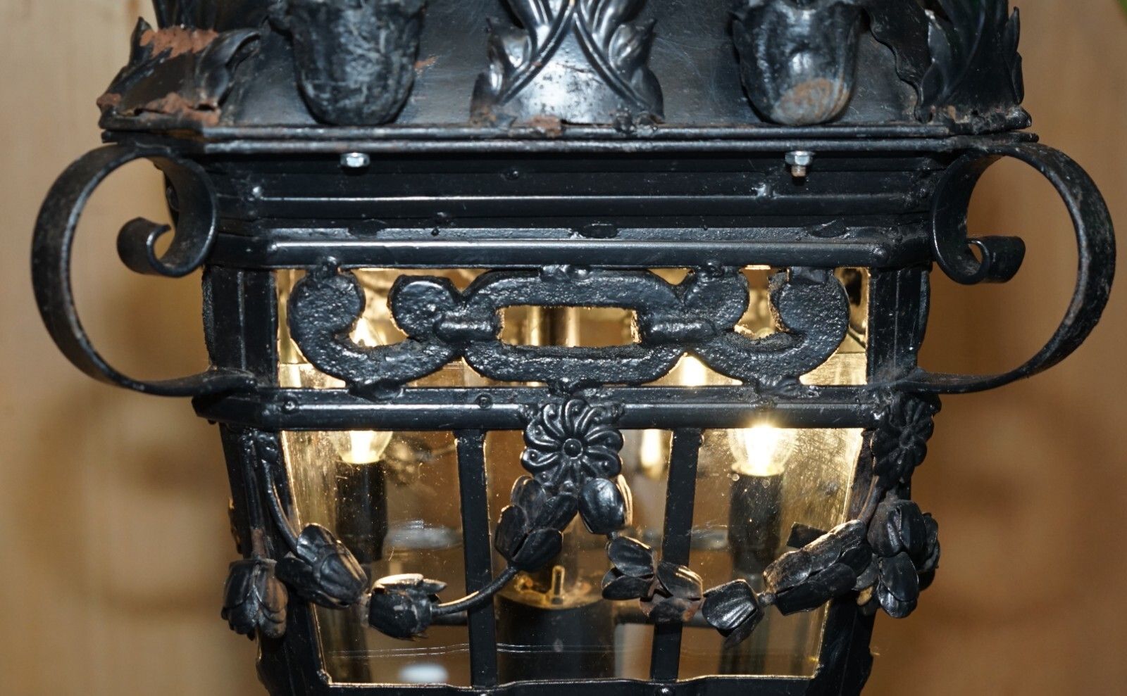 Lighting Fine Pair Of Extra Large 20th Century French Parisian Art Deco Hanging Lanterns photo