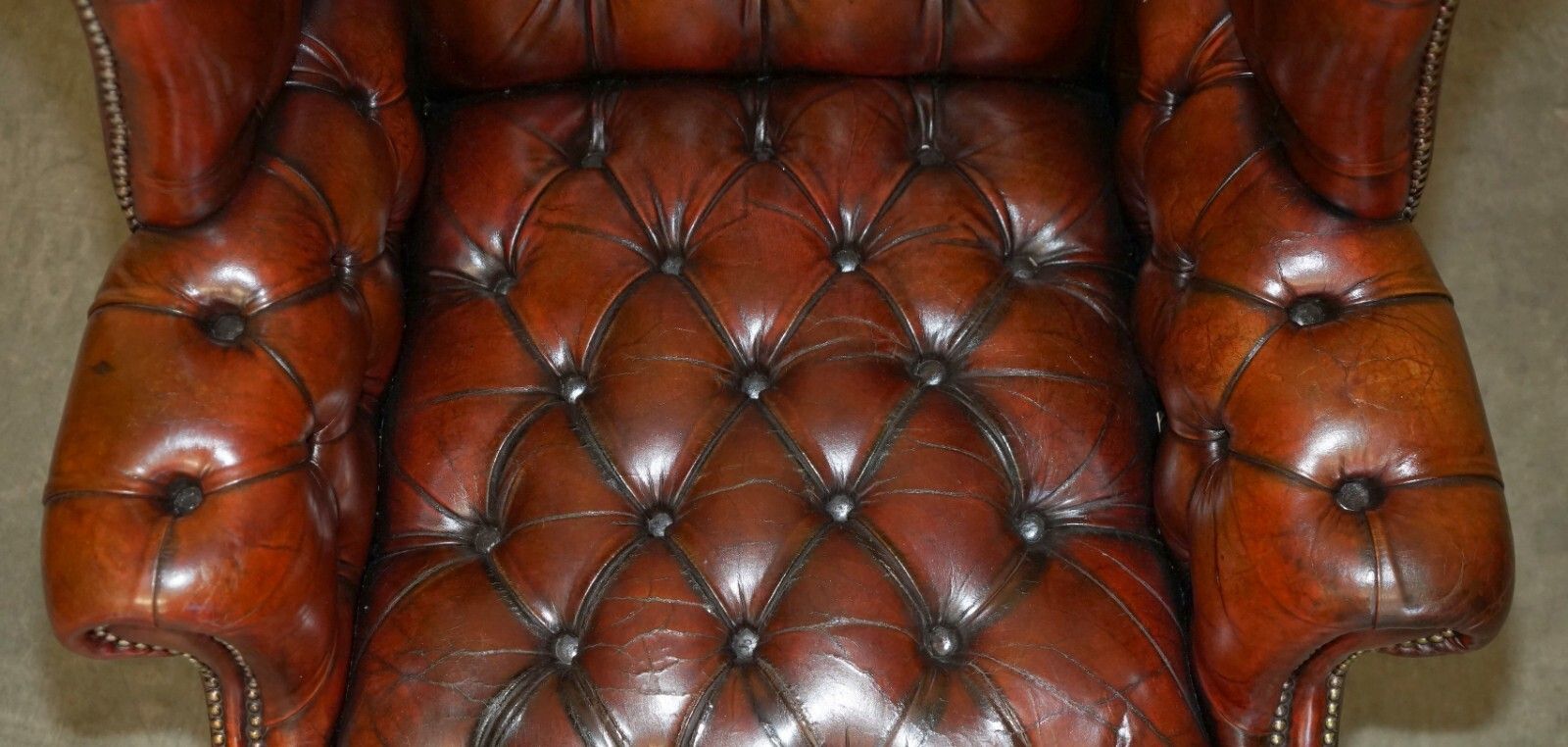 Antique Fully Restored Bordeaux Leather Tufted Chesterfield Wingback Armchair photo 2850.0