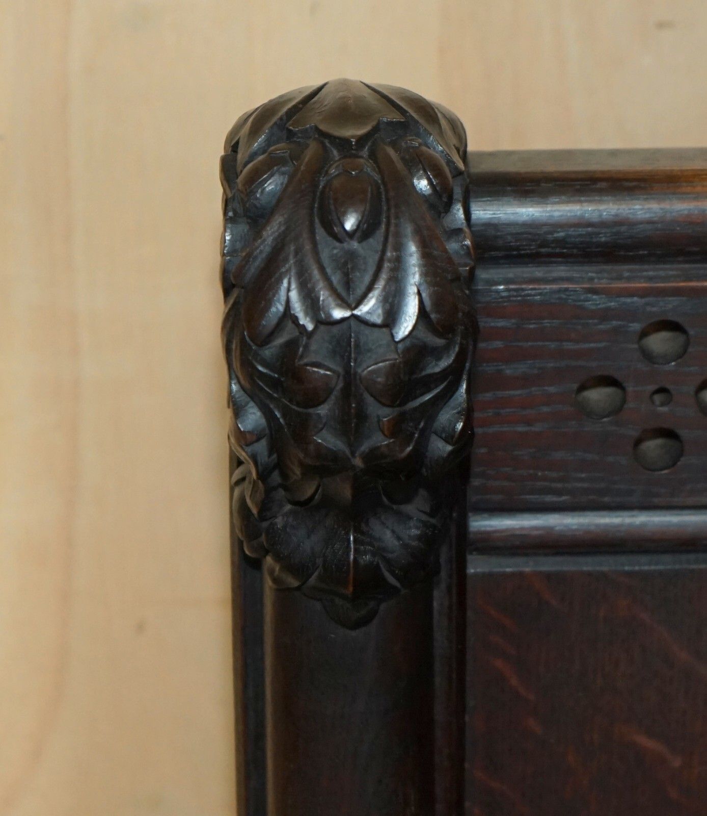 Stunning Extra Large Gothic Revival Throne Armchair Hand Carved Armorial Lions photo vintage