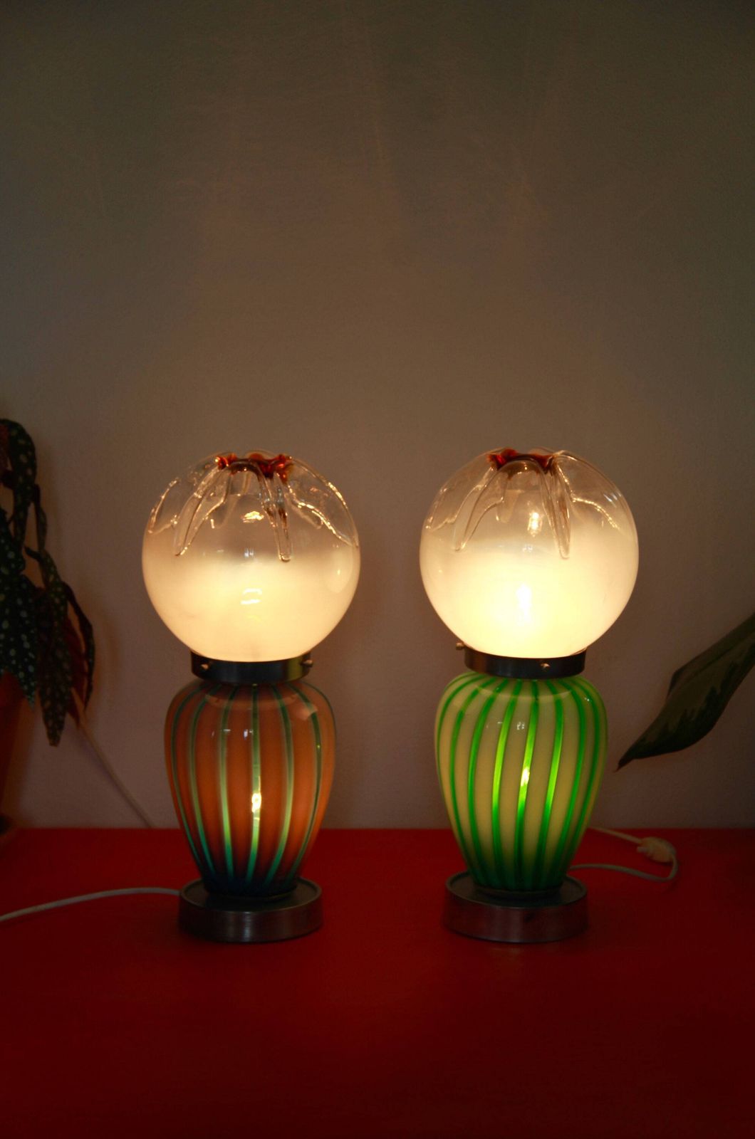 Ranuncoli, Space Age Mazzega Murano Swirl Lamps, Set Of 2, Italy, 1970s photo vinterior