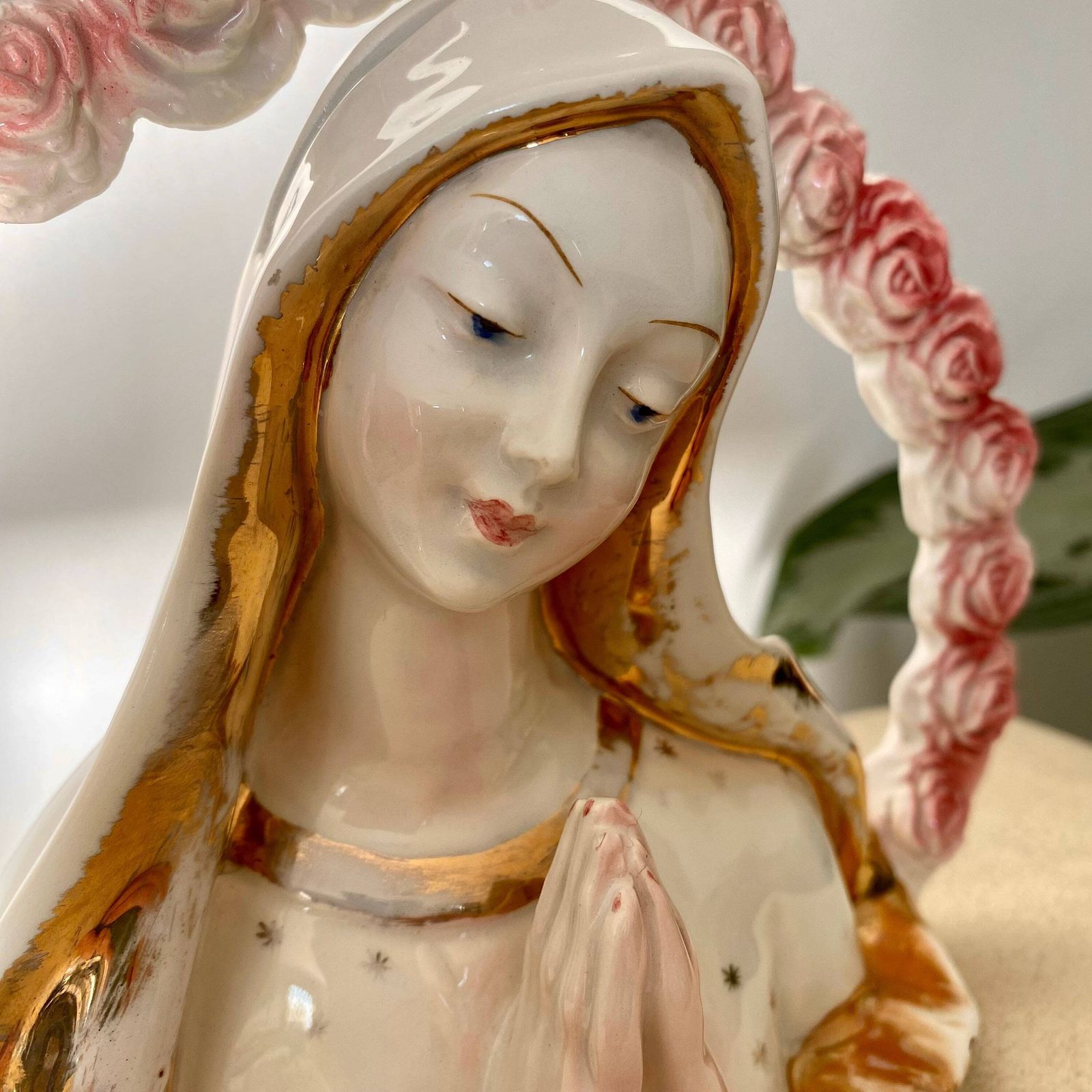 Madonna Delle Rose, Antique Art Deco Saint Mary Sculpture, Italy, 1940s photo for sale