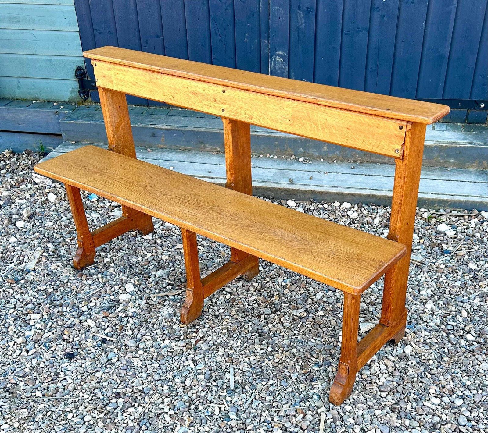 Gothic Oak Bench Wooden Kitchen Antique Vintage Retro Chair Seating Industrial Hall Side Victorian photo for sale