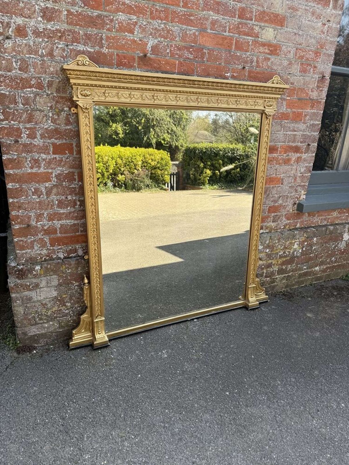 A Delightful Large Antique English 19th C Gilt Overmantle Mirror.