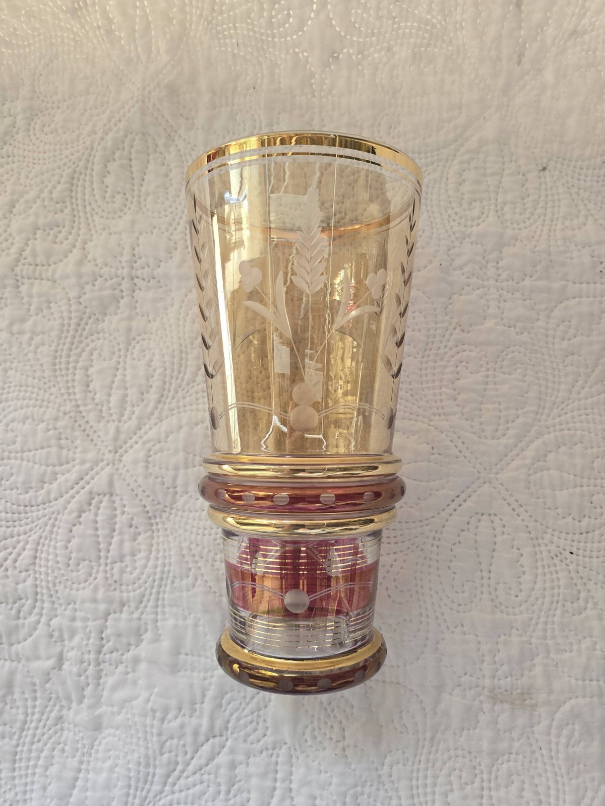 50s Vase With Gold And Burgundy Decor photo vintage