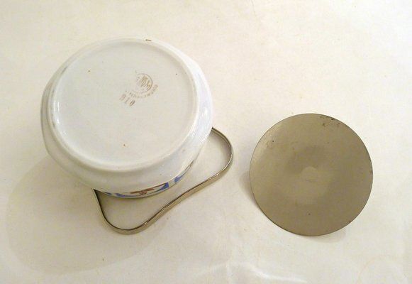 Home Decor Art Deco Candy / Sugar Bowl In Earthenware And Metal From Gebrüder Mehner, Former Czechoslovakia, 1920s photo