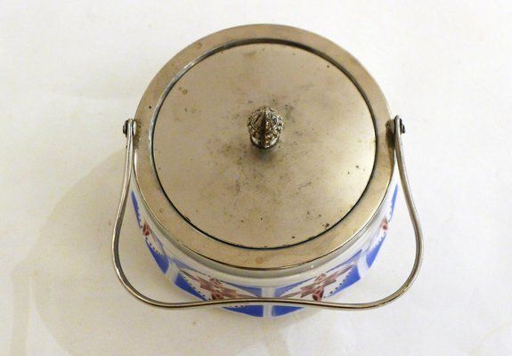 90.0 Art Deco Candy / Sugar Bowl In Earthenware And Metal From Gebrüder Mehner, Former Czechoslovakia, 1920s photo