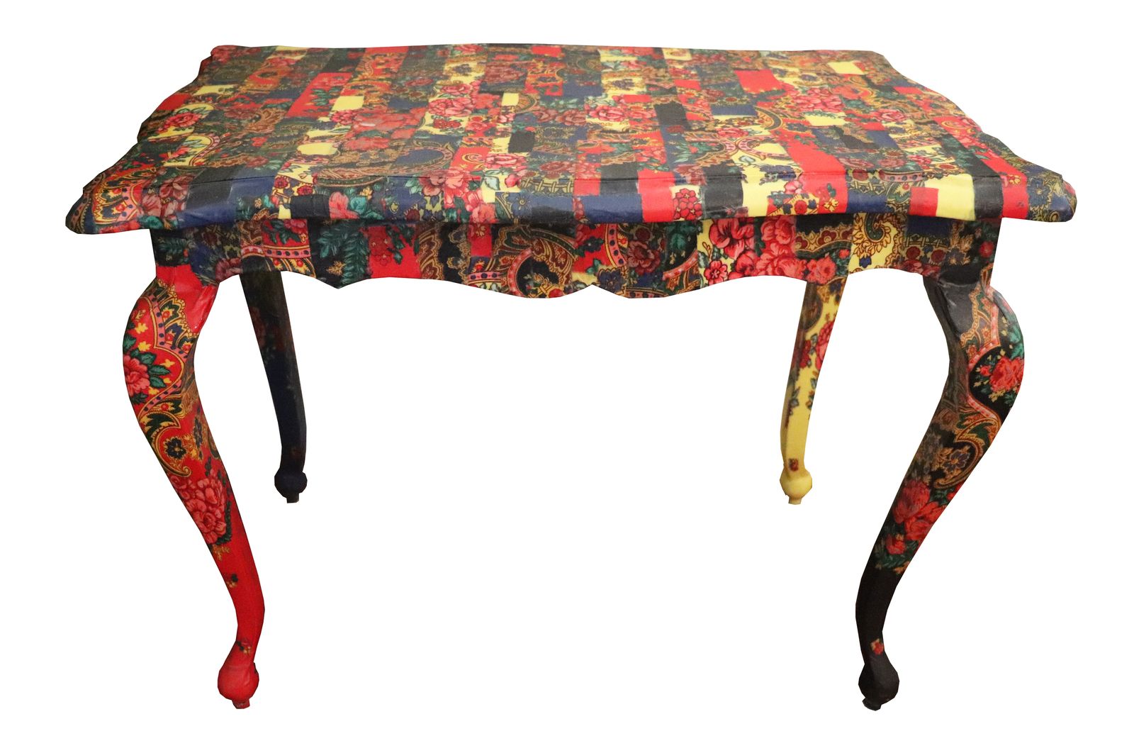 "Folklore" Restyled Coffee Table By Habitat Improver With Fabric Decoupage