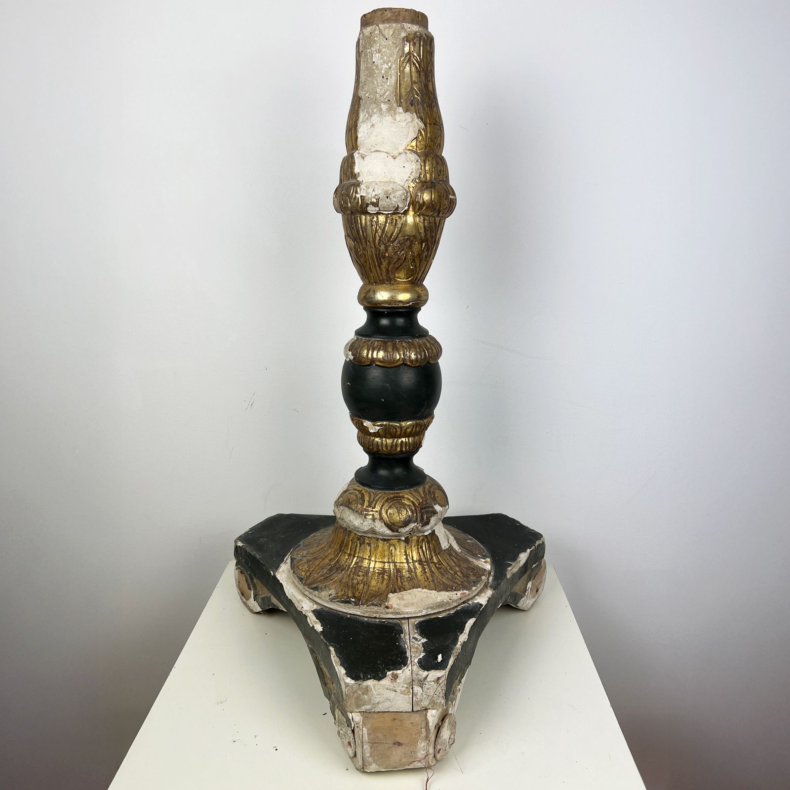 1700's Large Salvaged Gilt Wood Fragment, Baroque Altar Candlestick Base photo furniture
