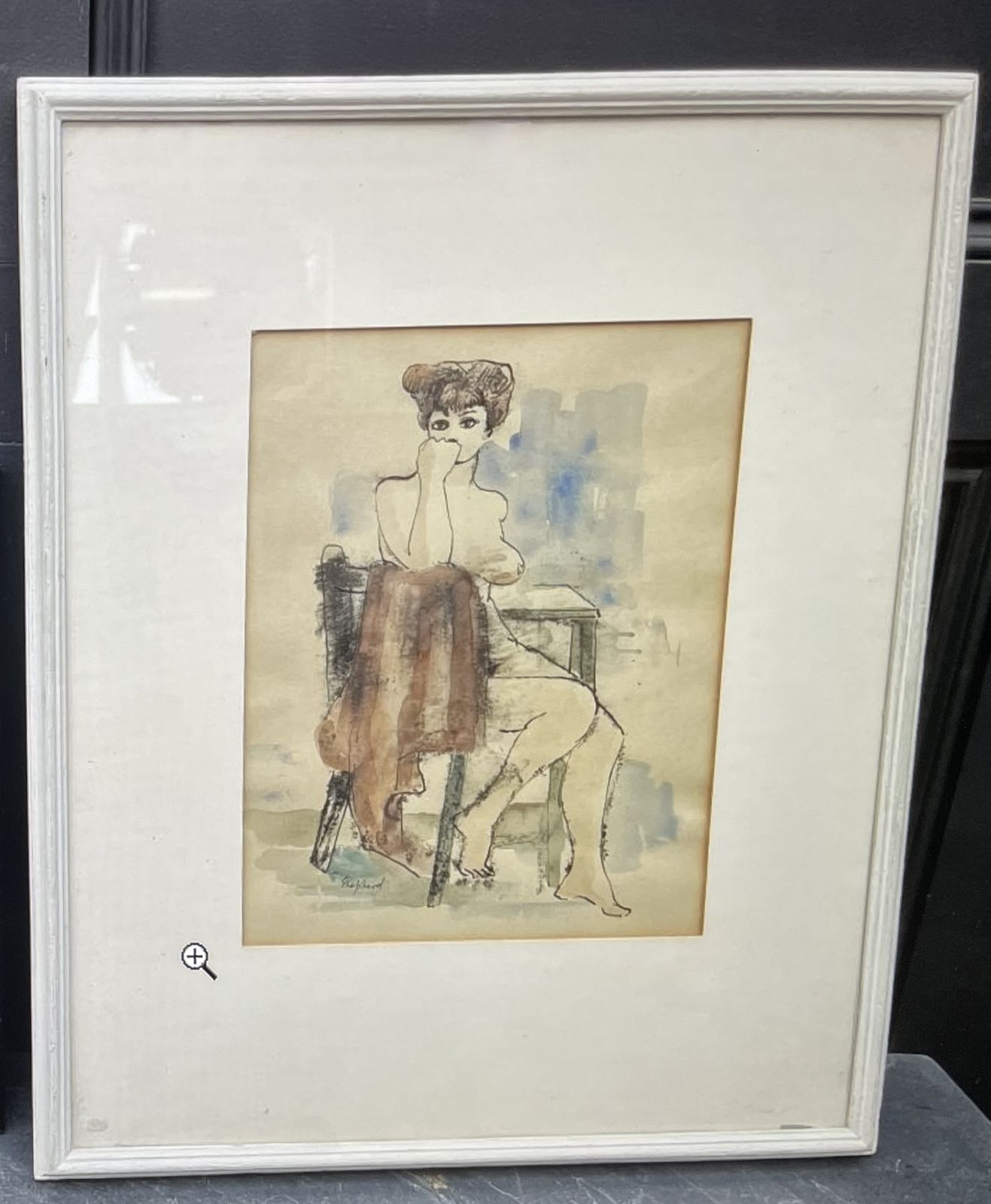 Portrait Of A Seated Model In Pen And Water Colour By Sydney D’horne Shepherd. (1909 To 1993) photo vintage
