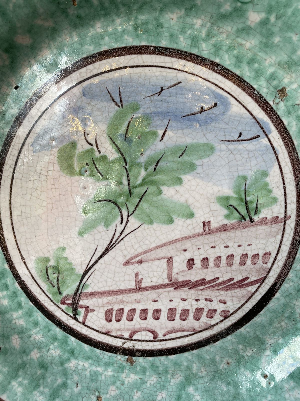 Large Italian Platter From The Naples Area,(Circa 1880) Decorated With Stylised Trees And Houses photo furniture