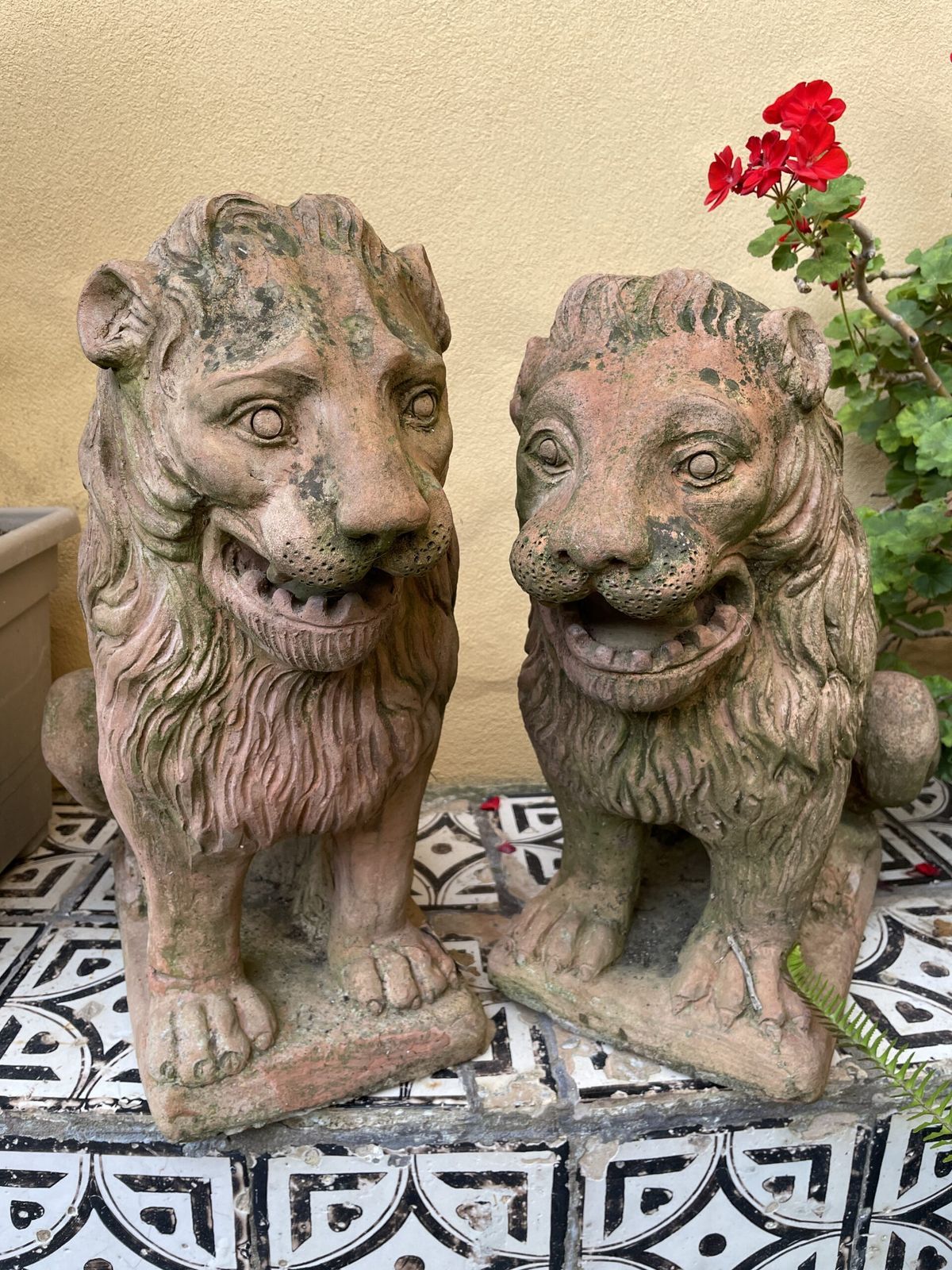 Pair Of Italian Terracotta Lions. ( Circa 1920)