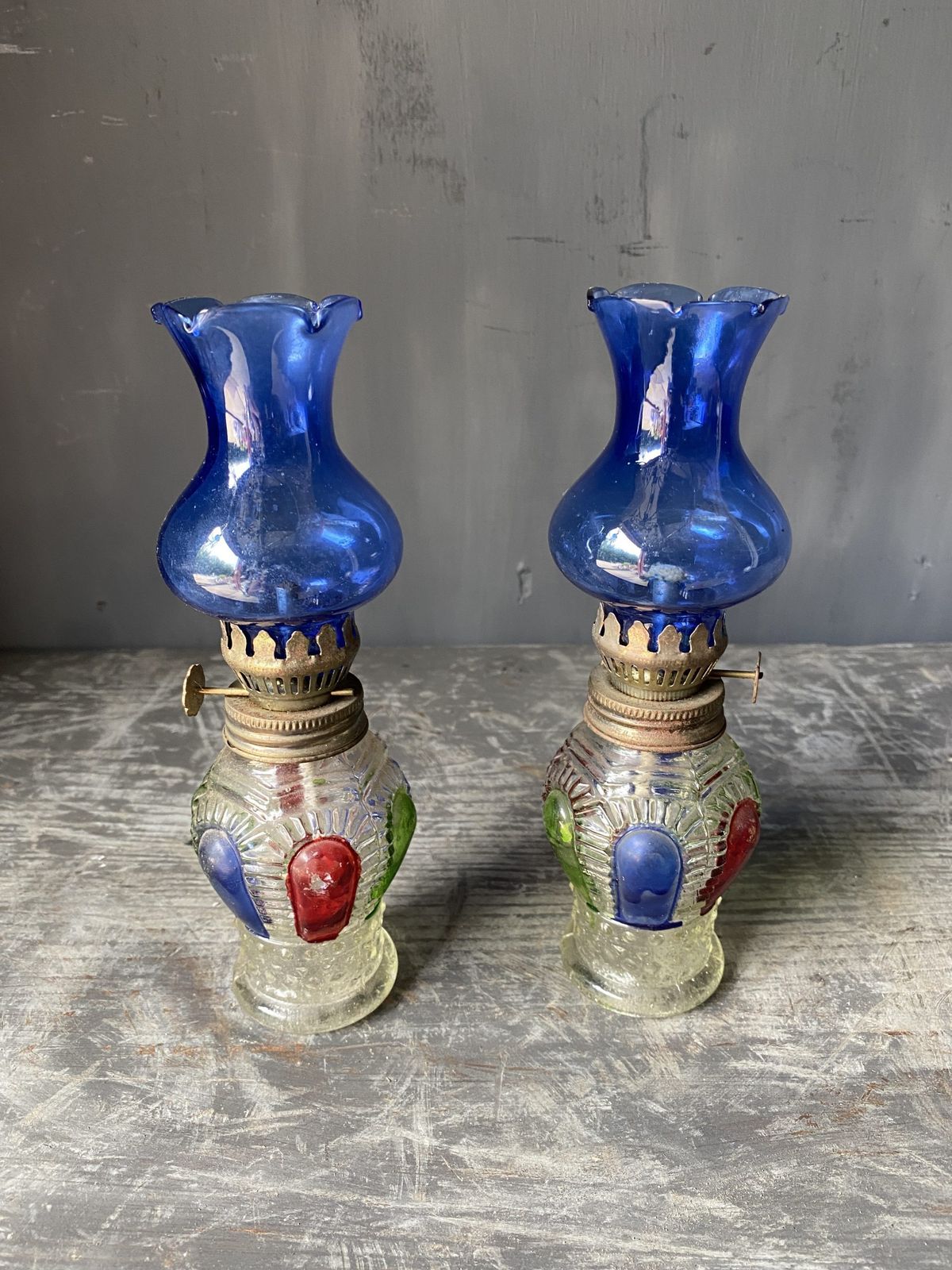 Pair Of Petite Glass Lanterns With Coloured Glass. (Circa 1920) photo furniture