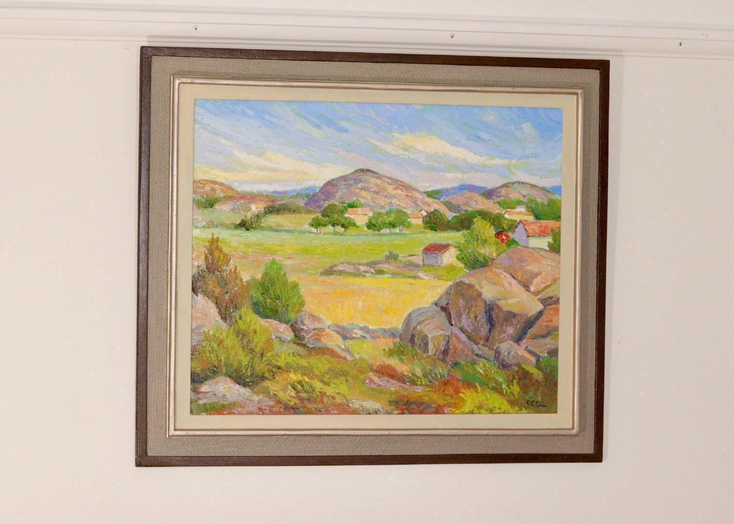 Mid Century Original Swedish Oil On Canvas "Landscape "   Vintage & Framed