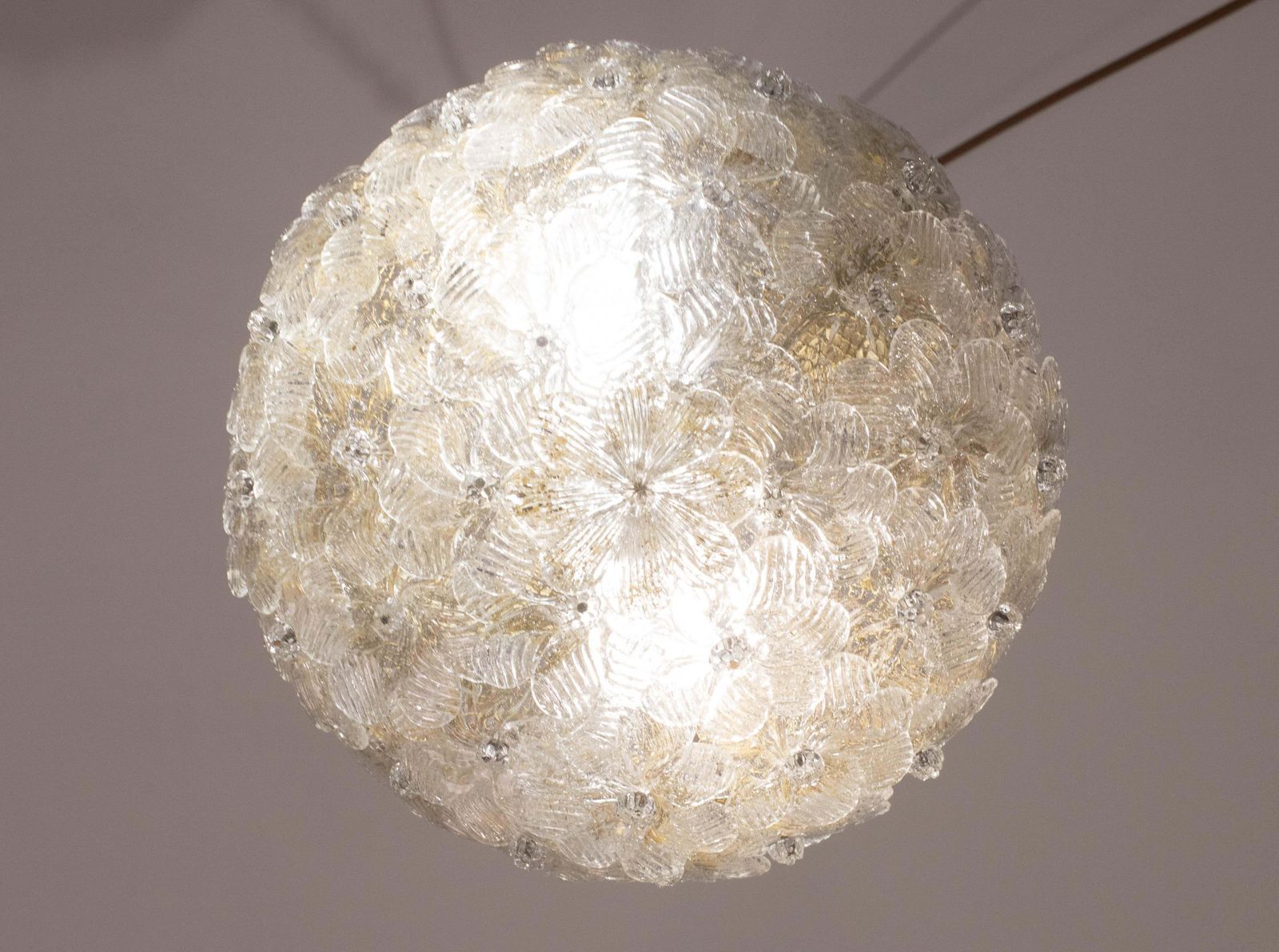 Elegant Murano Ceiling Light Gold And Trasparent Flower By Seguso For Venini photo vintage