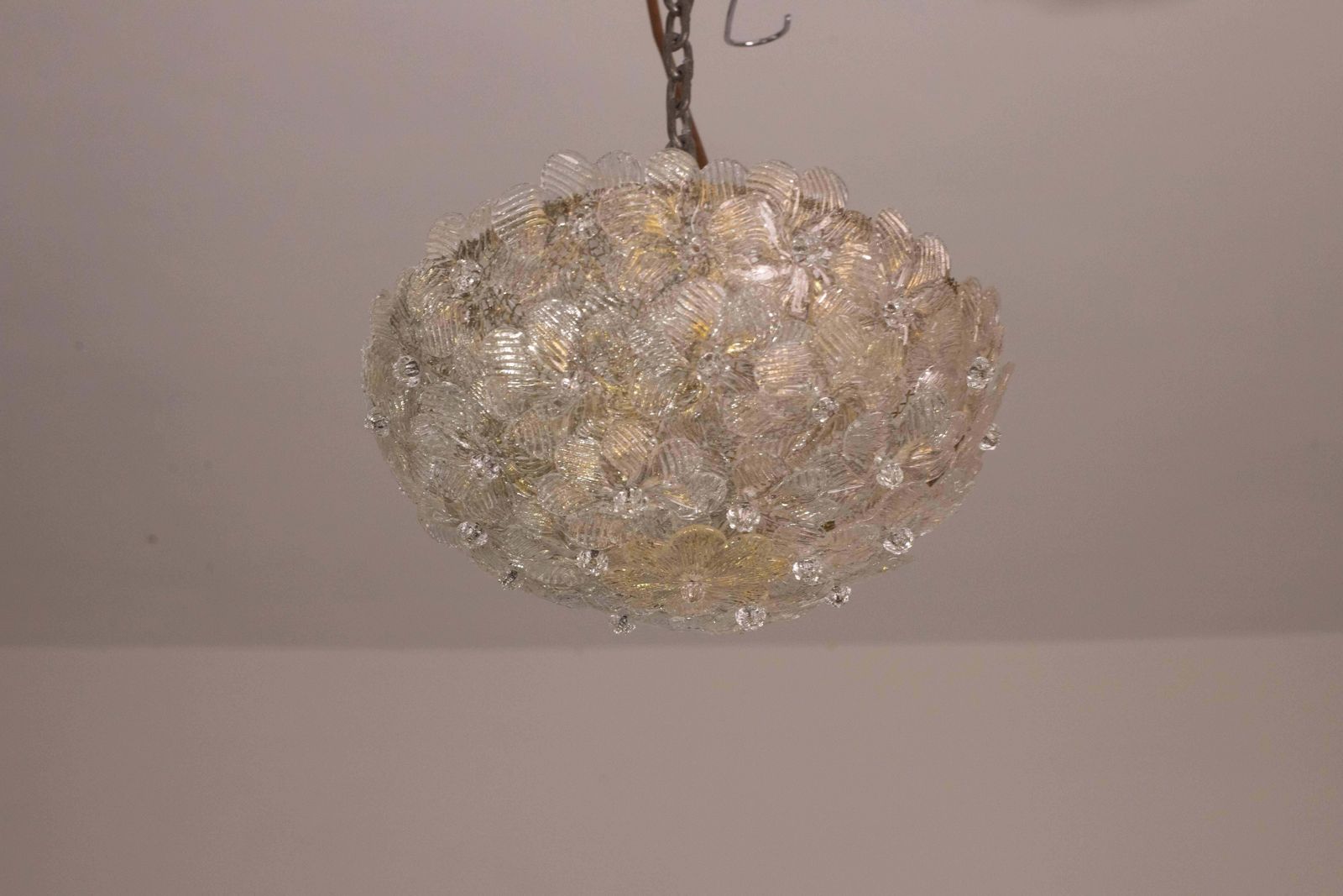 photo vinterior Elegant Murano Ceiling Light Gold And Trasparent Flower By Seguso For Venini